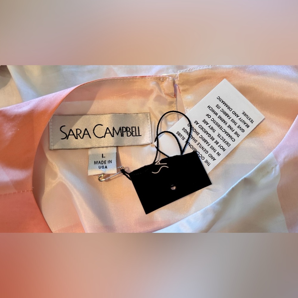 SARA CAMPBELL Silk Peach Plaid Bow Sash Tie Waist Sleeveless Blouse Fully Lined - Picture 13 of 16